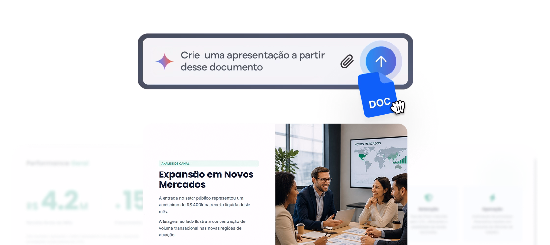Criação de apresentações e documentos com IA em minutos